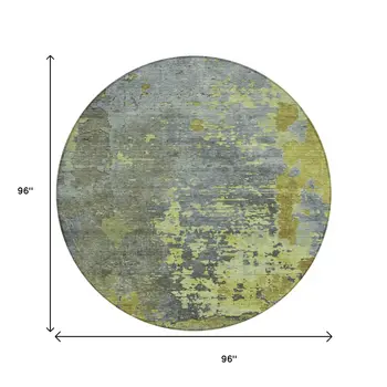 8' Fern Green Gray And Olive Green Round Abstract Washable Indoor Outdoor Area Rug