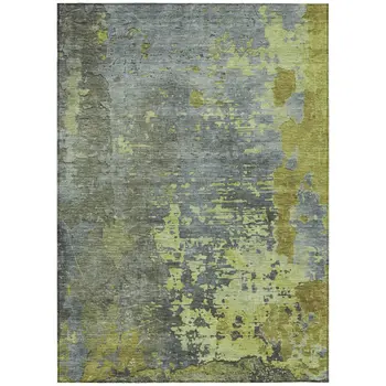 8' X 10' Fern Green Gray And Olive Green Abstract Washable Indoor Outdoor Area Rug