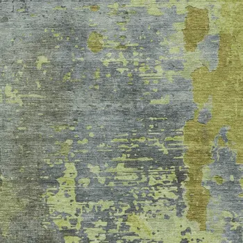 9' X 12' Fern Green Gray And Olive Green Abstract Washable Indoor Outdoor Area Rug