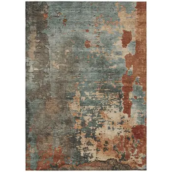 5' X 8' Pale Aqua Copper And Beige Abstract Washable Indoor Outdoor Area Rug