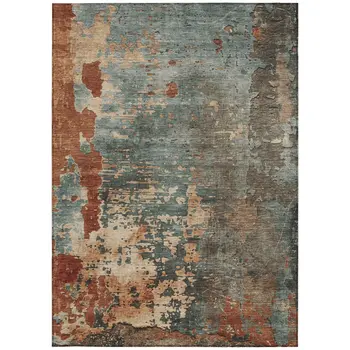 5' X 8' Pale Aqua Copper And Beige Abstract Washable Indoor Outdoor Area Rug