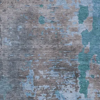 3' X 5' Teal Blue Taupe And Sky Blue Abstract Washable Indoor Outdoor Area Rug