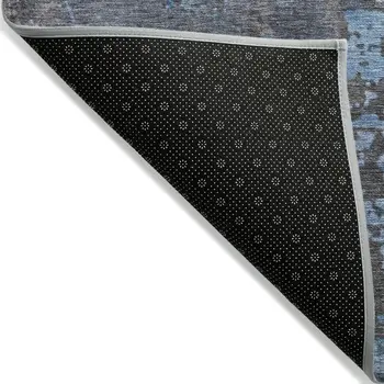 10' X 14' Teal Blue Taupe And Sky Blue Abstract Washable Indoor Outdoor Area Rug