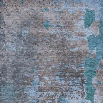 10' X 14' Teal Blue Taupe And Sky Blue Abstract Washable Indoor Outdoor Area Rug