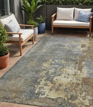 5' X 8' Taupe Gray And Beige Abstract Washable Indoor Outdoor Area Rug