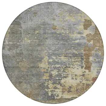 8' Taupe Gray And Beige Round Abstract Washable Indoor Outdoor Area Rug