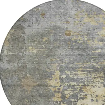 8' Taupe Gray And Beige Round Abstract Washable Indoor Outdoor Area Rug