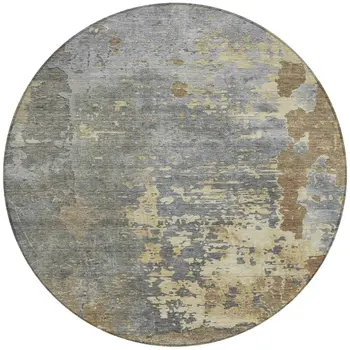 8' Taupe Gray And Beige Round Abstract Washable Indoor Outdoor Area Rug