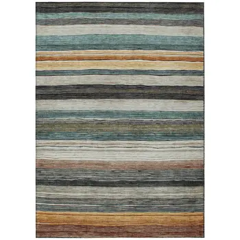 3' X 5' Beige Gold Brown And Taupe Striped Washable Indoor Outdoor Area Rug