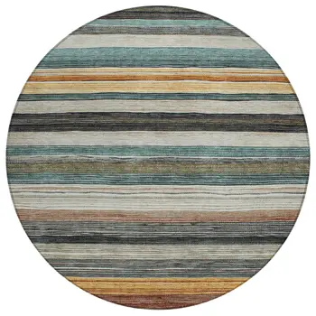 8' Beige Gold Brown And Taupe Round Striped Washable Indoor Outdoor Area Rug