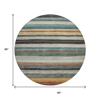 8' Beige Gold Brown And Taupe Round Striped Washable Indoor Outdoor Area Rug