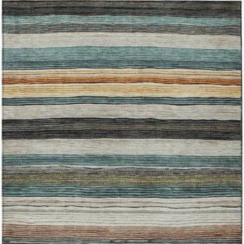 8' X 10' Beige Gold Brown And Taupe Striped Washable Indoor Outdoor Area Rug