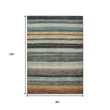 8' X 10' Beige Gold Brown And Taupe Striped Washable Indoor Outdoor Area Rug