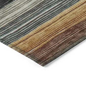 8' X 10' Beige Gold Brown And Taupe Striped Washable Indoor Outdoor Area Rug