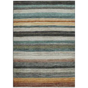 10' X 14' Beige Gold Brown And Taupe Striped Washable Indoor Outdoor Area Rug