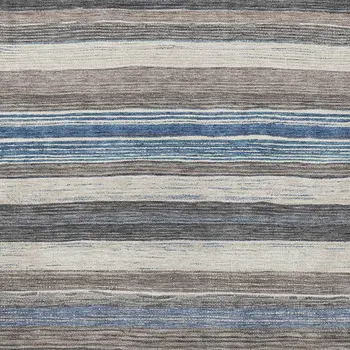 3' X 5' Denim Blue Beige And Taupe Striped Washable Indoor Outdoor Area Rug