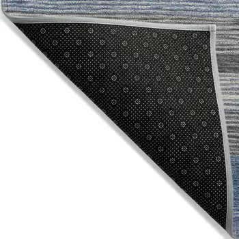 5' X 8' Denim Blue Beige And Taupe Striped Washable Indoor Outdoor Area Rug