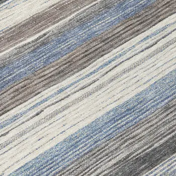 8' Denim Blue Beige And Taupe Round Striped Washable Indoor Outdoor Area Rug