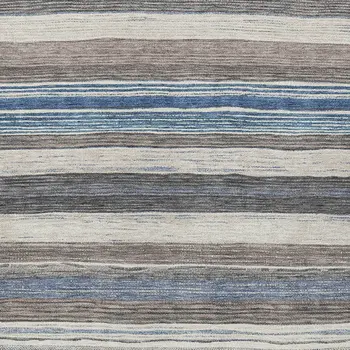 8' X 10' Denim Blue Beige And Taupe Striped Washable Indoor Outdoor Area Rug