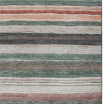 5' X 8' Pale Aqua Copper And Taupe Striped Washable Indoor Outdoor Area Rug