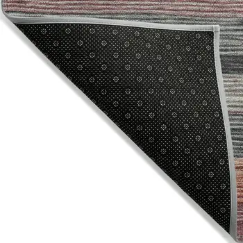 8' X 10' Pale Aqua Copper And Taupe Striped Washable Indoor Outdoor Area Rug
