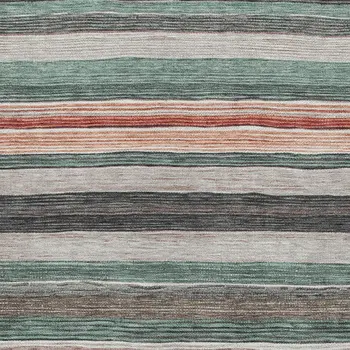 8' X 10' Pale Aqua Copper And Taupe Striped Washable Indoor Outdoor Area Rug