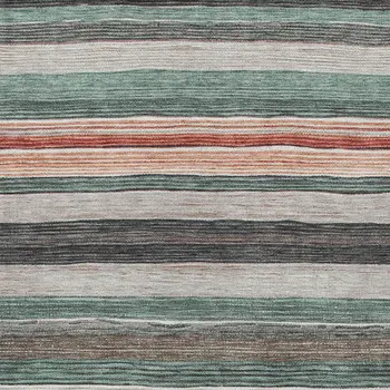 9' X 12' Pale Aqua Copper And Taupe Striped Washable Indoor Outdoor Area Rug