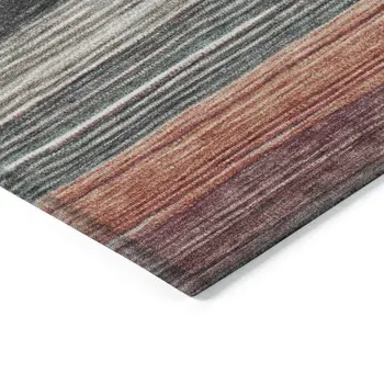10' X 14' Pale Aqua Copper And Taupe Striped Washable Indoor Outdoor Area Rug