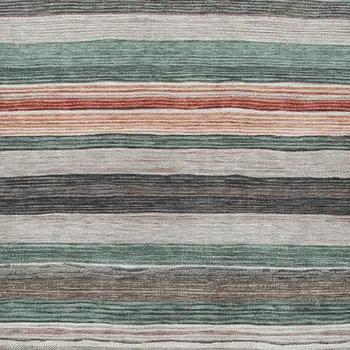 10' X 14' Pale Aqua Copper And Taupe Striped Washable Indoor Outdoor Area Rug