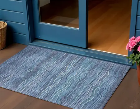 3' X 5' Denim Blue And Sky Blue Abstract Washable Indoor Outdoor Area Rug