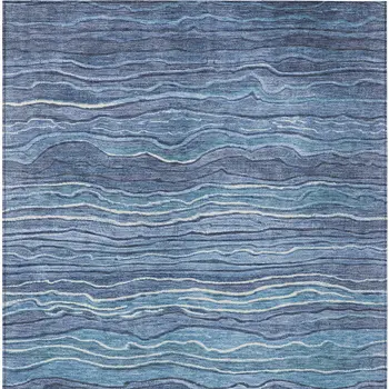 3' X 5' Denim Blue And Sky Blue Abstract Washable Indoor Outdoor Area Rug