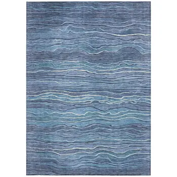 5' X 8' Denim Blue And Sky Blue Abstract Washable Indoor Outdoor Area Rug