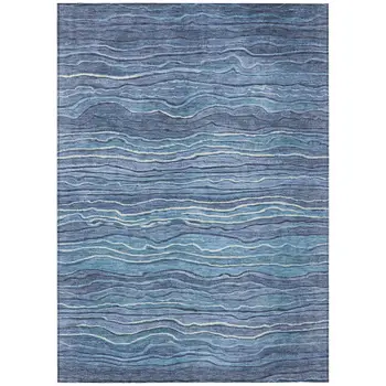 5' X 8' Denim Blue And Sky Blue Abstract Washable Indoor Outdoor Area Rug