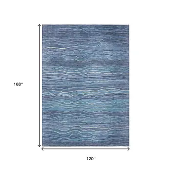 10' X 14' Denim Blue And Sky Blue Abstract Washable Indoor Outdoor Area Rug