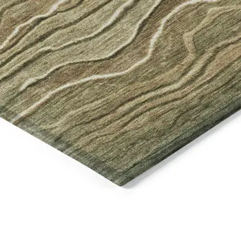 3' X 5' Fern Green And Taupe Abstract Washable Indoor Outdoor Area Rug