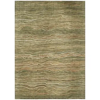 9' X 12' Fern Green And Taupe Abstract Washable Indoor Outdoor Area Rug