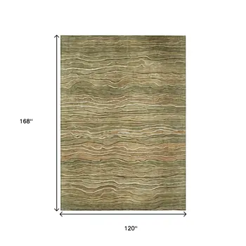 10' X 14' Fern Green And Taupe Abstract Washable Indoor Outdoor Area Rug