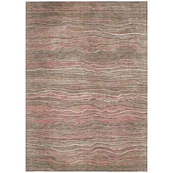 3' X 5' Brown And Copper Abstract Washable Indoor Outdoor Area Rug