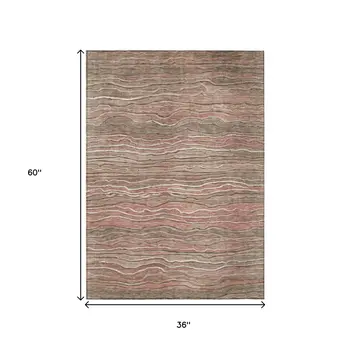 3' X 5' Brown And Copper Abstract Washable Indoor Outdoor Area Rug