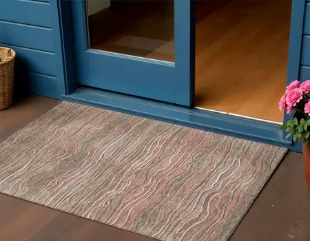 3' X 5' Brown And Copper Abstract Washable Indoor Outdoor Area Rug