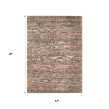5' X 8' Brown And Copper Abstract Washable Indoor Outdoor Area Rug