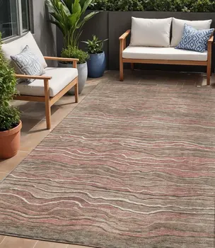 5' X 8' Brown And Copper Abstract Washable Indoor Outdoor Area Rug
