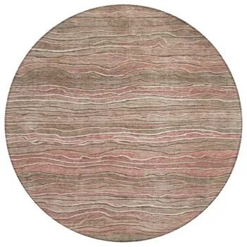 8' Brown And Copper Round Abstract Washable Indoor Outdoor Area Rug