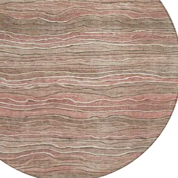 8' Brown And Copper Round Abstract Washable Indoor Outdoor Area Rug