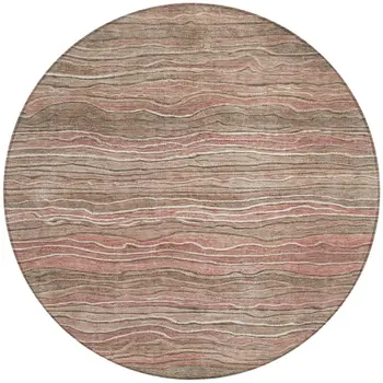 8' Brown And Copper Round Abstract Washable Indoor Outdoor Area Rug