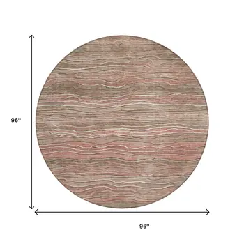 8' Brown And Copper Round Abstract Washable Indoor Outdoor Area Rug