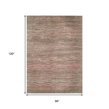 8' X 10' Brown And Copper Abstract Washable Indoor Outdoor Area Rug