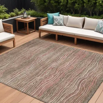 8' X 10' Brown And Copper Abstract Washable Indoor Outdoor Area Rug