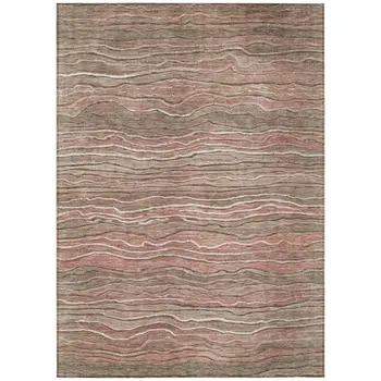 9' X 12' Brown And Copper Abstract Washable Indoor Outdoor Area Rug