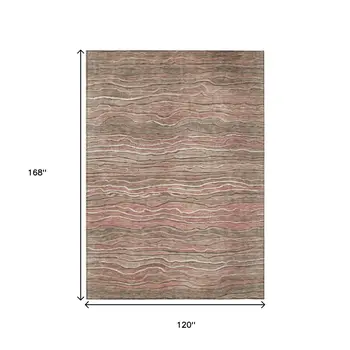 10' X 14' Brown And Copper Abstract Washable Indoor Outdoor Area Rug